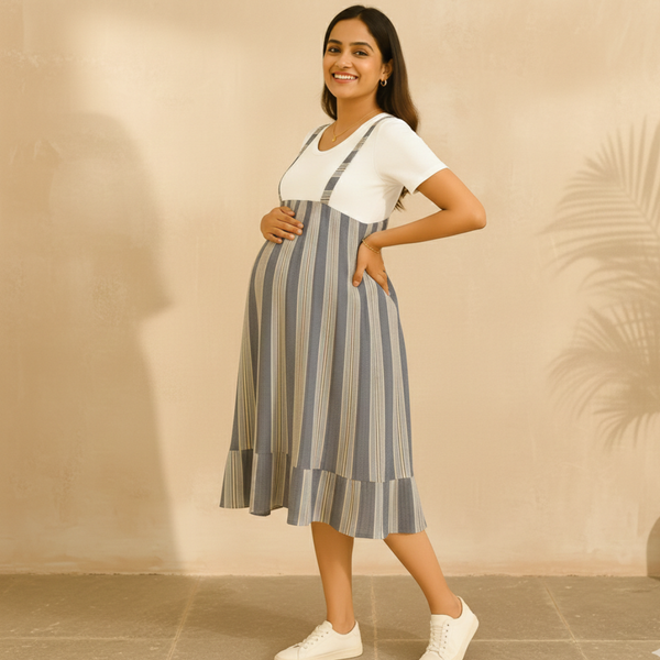 Mist blue Cotton Stripe Customised Maternity Wear.