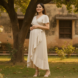 Ivory Mist Pinstripe Cotton Customised Maternity Wear.