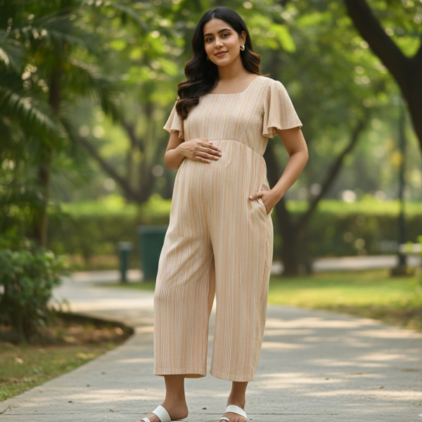 Peach Meadow Stripes Cotton Customised Maternity Wear.
