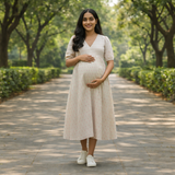 Cream Ikat Soft Cotton Customised Maternity Wear.