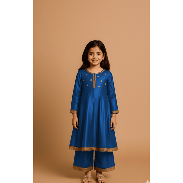 REGAL RAW SILK_BLUE_GIRL KID SET