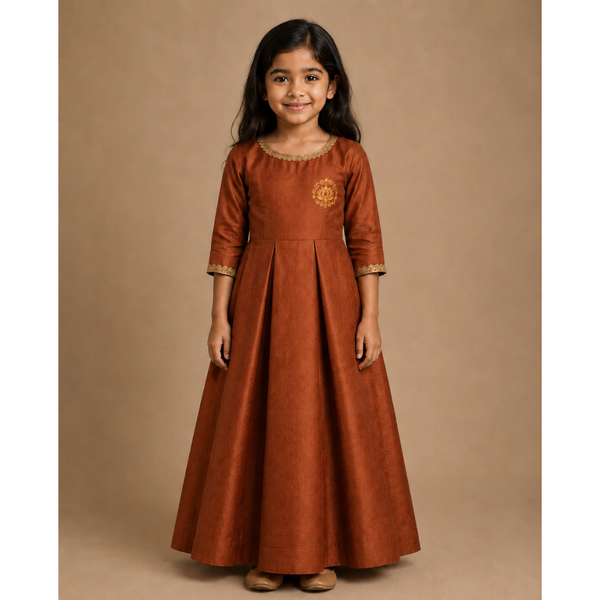 Vinayagar Chaturthi Burnt Orange Colour- Girl Kid Dress