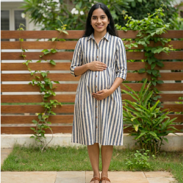 Black Vertical Stripe Cotton  Customised Maternity Wear.