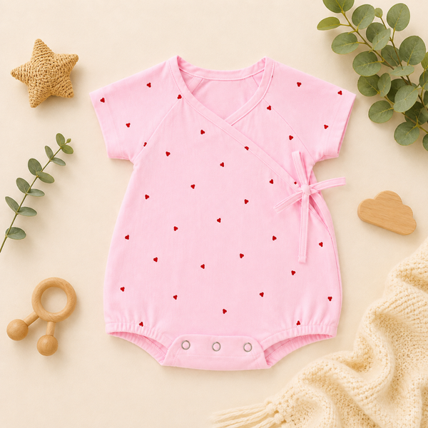 Sweetheart Print Wrap-Style Baby Romper
