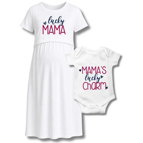 “Lucky Mama & Mini Charm Matching Maternity & Baby Outfit Set"