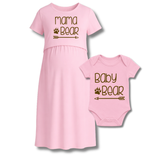 “Mama & Baby Bear Matching Set – Pink Maternity Dress & Baby Onesie”