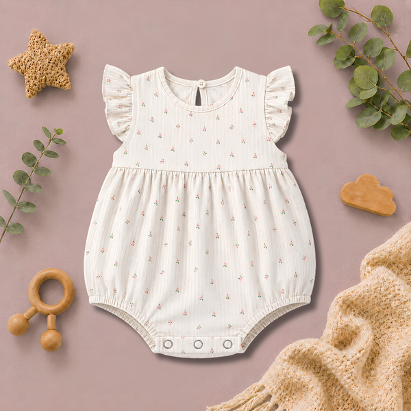 Tiny Floral Print Ruffle-Sleeve Baby Romper Frock