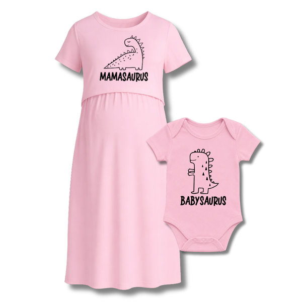 "Mamasaurus & Babysaurus Matching Maternity & Baby Outfit Set