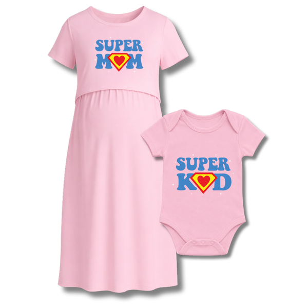 "Super Mom & Baby Matching Outfit Set