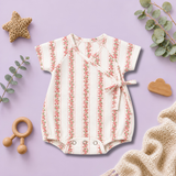 Vintage Rose Stripe Wrap-Style Baby Romper