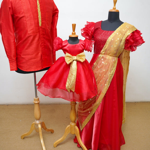 Red and Gold Family Matching Outfit Set – Anveshana Festive Wear –  Anveshana Clothing