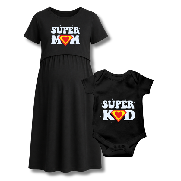 "Super Mom & Baby Matching Outfit Set