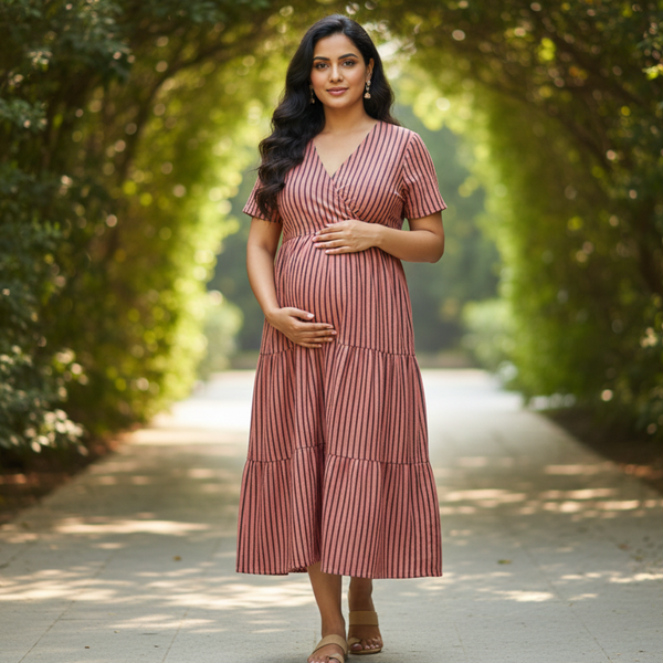 Terracotta Stripe Cotton Customised Maternity Wear Collection