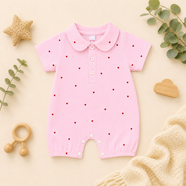 Sweetheart Print Peter Pan Collar Baby Romper Suit