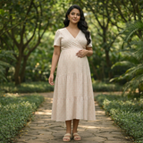 Cream Ikat Soft Cotton Customised Maternity Wear.