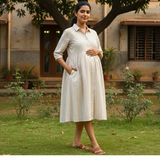 Ivory Mist Pinstripe Cotton Customised Maternity Wear.
