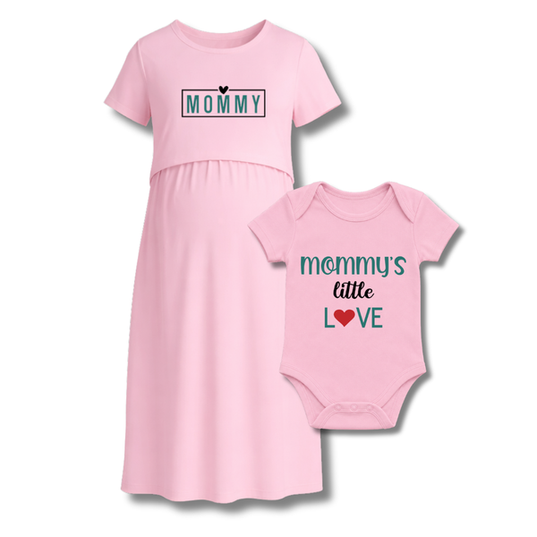 "Mommy & Me  Maternity Dress Set – Mommy’s Little Love  Baby Bodysuit"