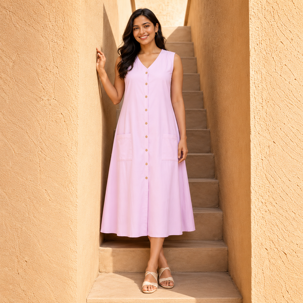 Women’s Button Front Flare Dress – Elegant Everyday Wear