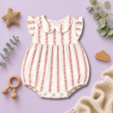 Vintage Rose Stripe Peter Pan Collar Ruffle Baby Romper Frock