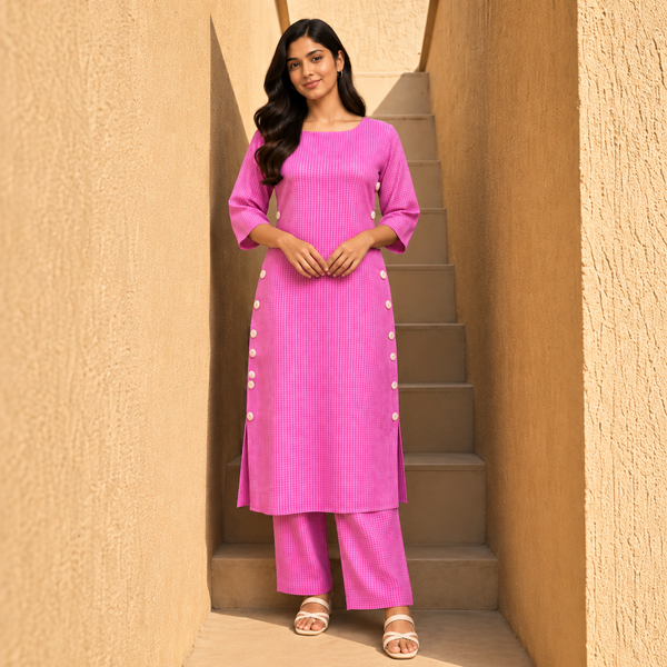 Women’s Checked Straight Kurta Set – Stylish Casual Ethnic Wear