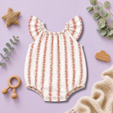 Vintage Rose Stripe Flutter-Sleeve Baby Romper