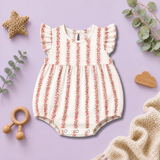 Vintage Rose Stripe Ruffle-Sleeve Baby Romper Frock