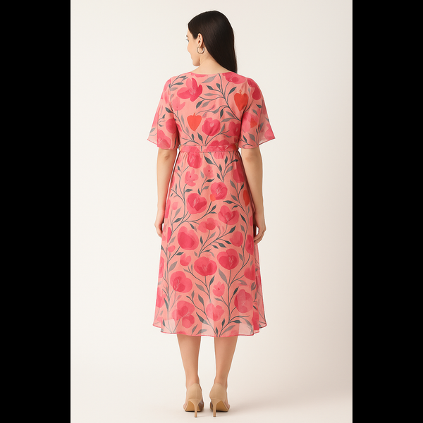 Blossom Pink Floral Midi Dress