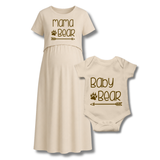 “Mama & Baby Bear Matching Set – Pink Maternity Dress & Baby Onesie”