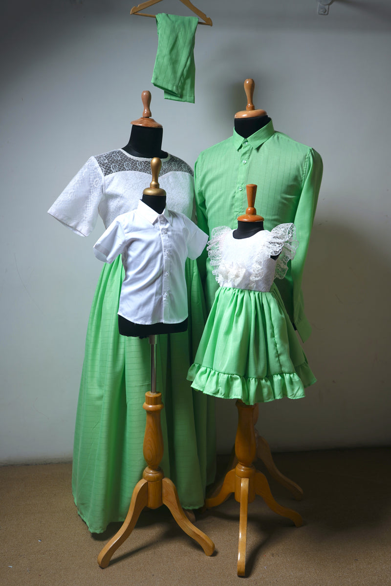 Green Lurex with White Flowe Net Family Combo
