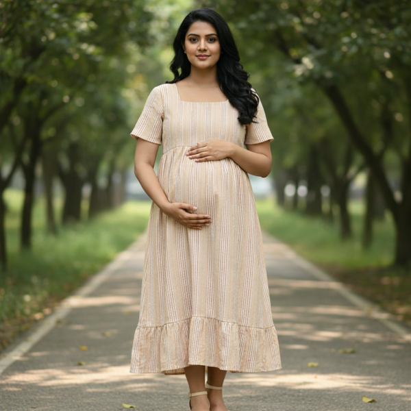 Peach Meadow Stripes Cotton Customised Maternity Wear.