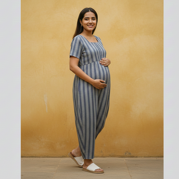 Muted Blue-Grey Stripes Customised Maternity Collection