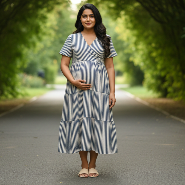 Blue Striped  Cotton Customised Maternity wear Collection
