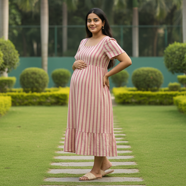 Rosewood Stripe Cotton Customised Maternity Wear