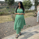 Green Striped Maternity A-Line Dress – Cotton Feeding-Friendly Dress