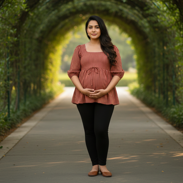 Terracotta Stripe Cotton Customised Maternity Wear Collection