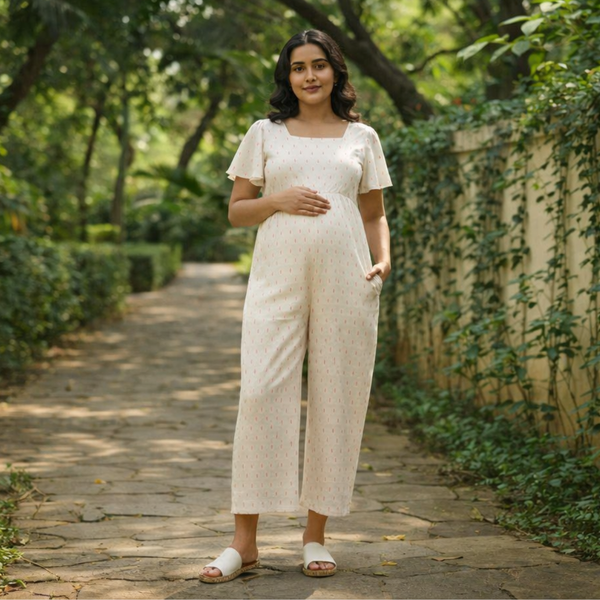 Cream Ikat Soft Cotton Customised Maternity Wear.