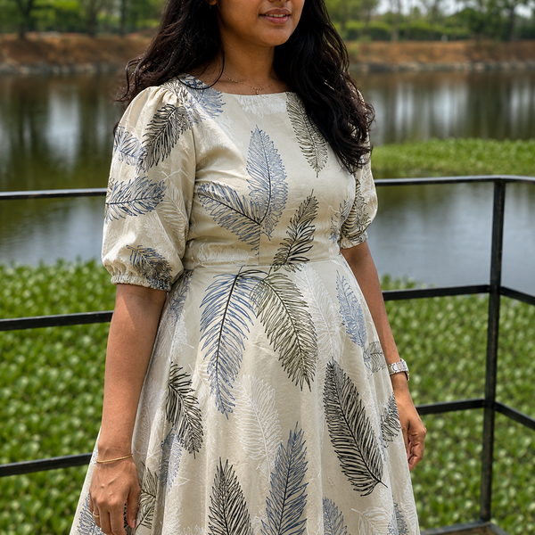 Ivory Botanical Leaf Print Maternity Dress– Elegant Everyday Comfort