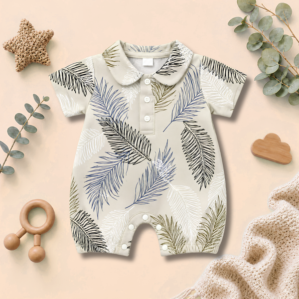 Tropical Leaf Print  Peter Pan Collar Baby Romper Suit