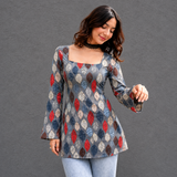 Autumn Leaf Print Cotton Long Top for Women