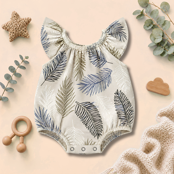 Tropical Leaf Print Flutter-Sleeve Baby Romper
