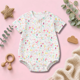 Pastel Garden Print Round-Neck Baby Button Romper