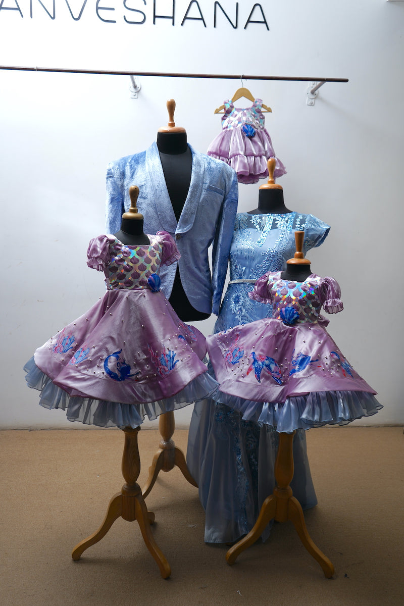 Mermaid Fantasy Matching Family Outfit Set Blue and Lilac Ocean Theme Anveshana Clothing Mermaid Fantasy Matching Family Outfit Set Blue and Lilac Ocean Theme Anveshana Clothing