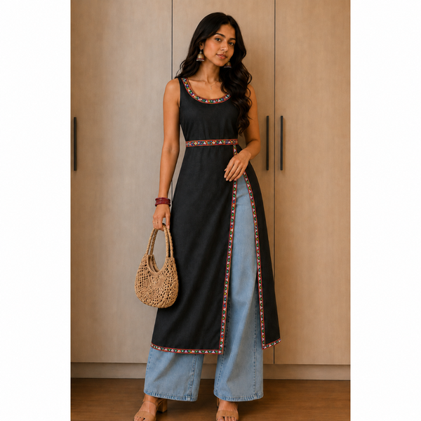 Navaratri Midnight Mosaic Raw Silk - Mom Dress
