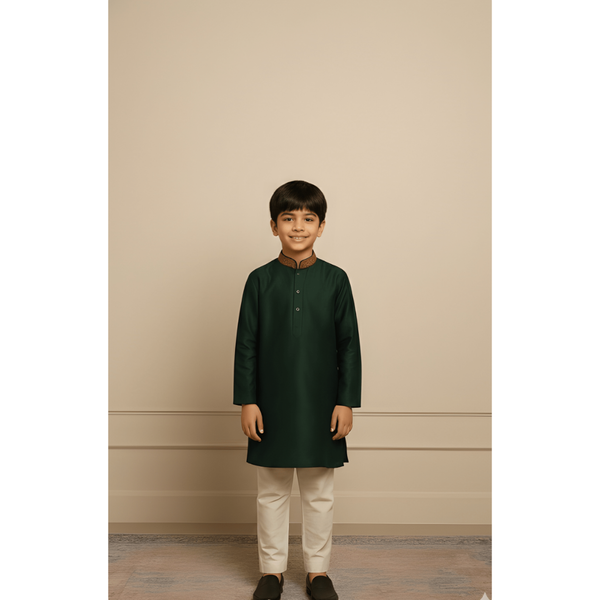 HERITAGE RAW SILK_GREEN_BOY KID SET