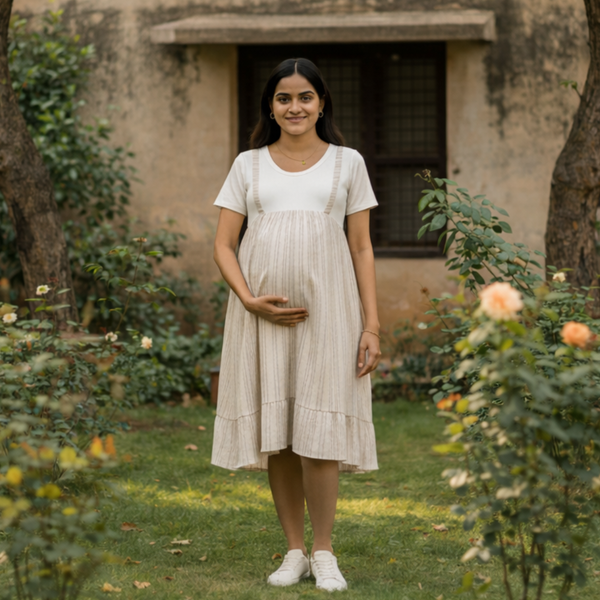Ivory Mist Pinstripe Cotton Customised Maternity Wear.