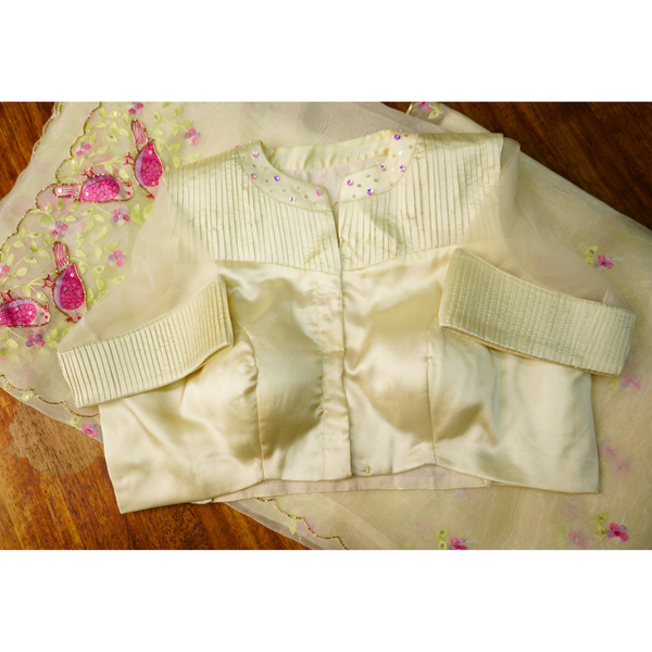 Chic Ivory Satin Occasion Blouse with Pleated Yoke