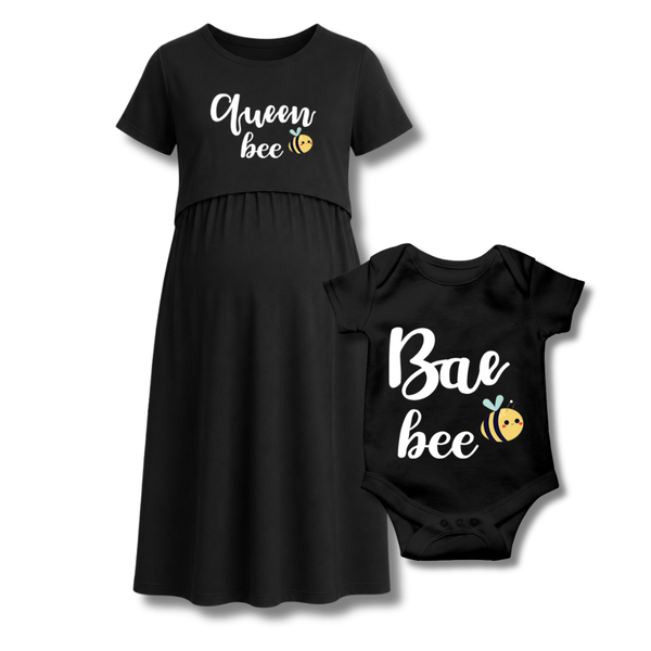 “Queen Bee & Bae Bee Matching Maternity & Baby Set"