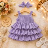 Lavender Premium Glitter Tiered Ruffle Party Dress with Matching Hair Bow