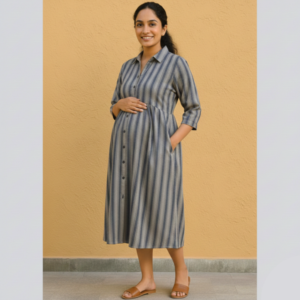 Muted Blue-Grey Stripes Customised Maternity Collection