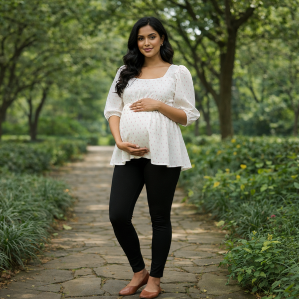 Cream Ikat Soft Cotton Customised Maternity Wear.